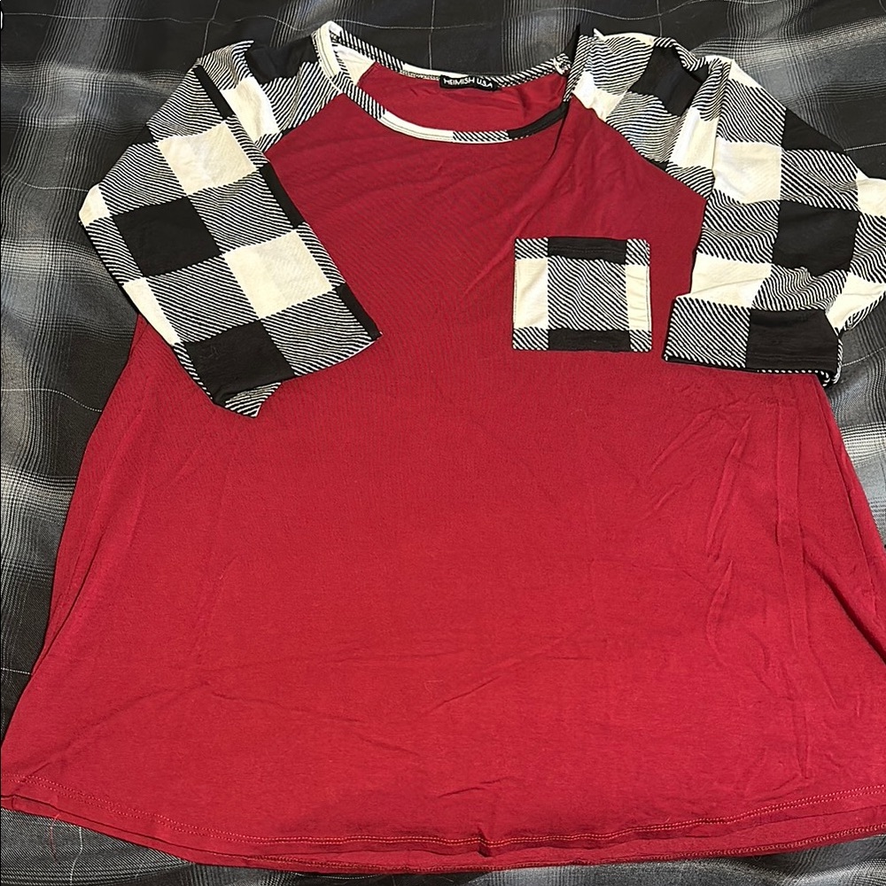 HEIMISH USA Red and Black Plaid Accent Top